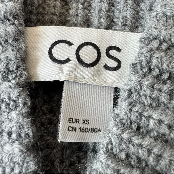 COS XS Grey Wool Cashmere Crop Sweater Ribbed Chunky Knit Long Sleeve - Picture 3 of 7
